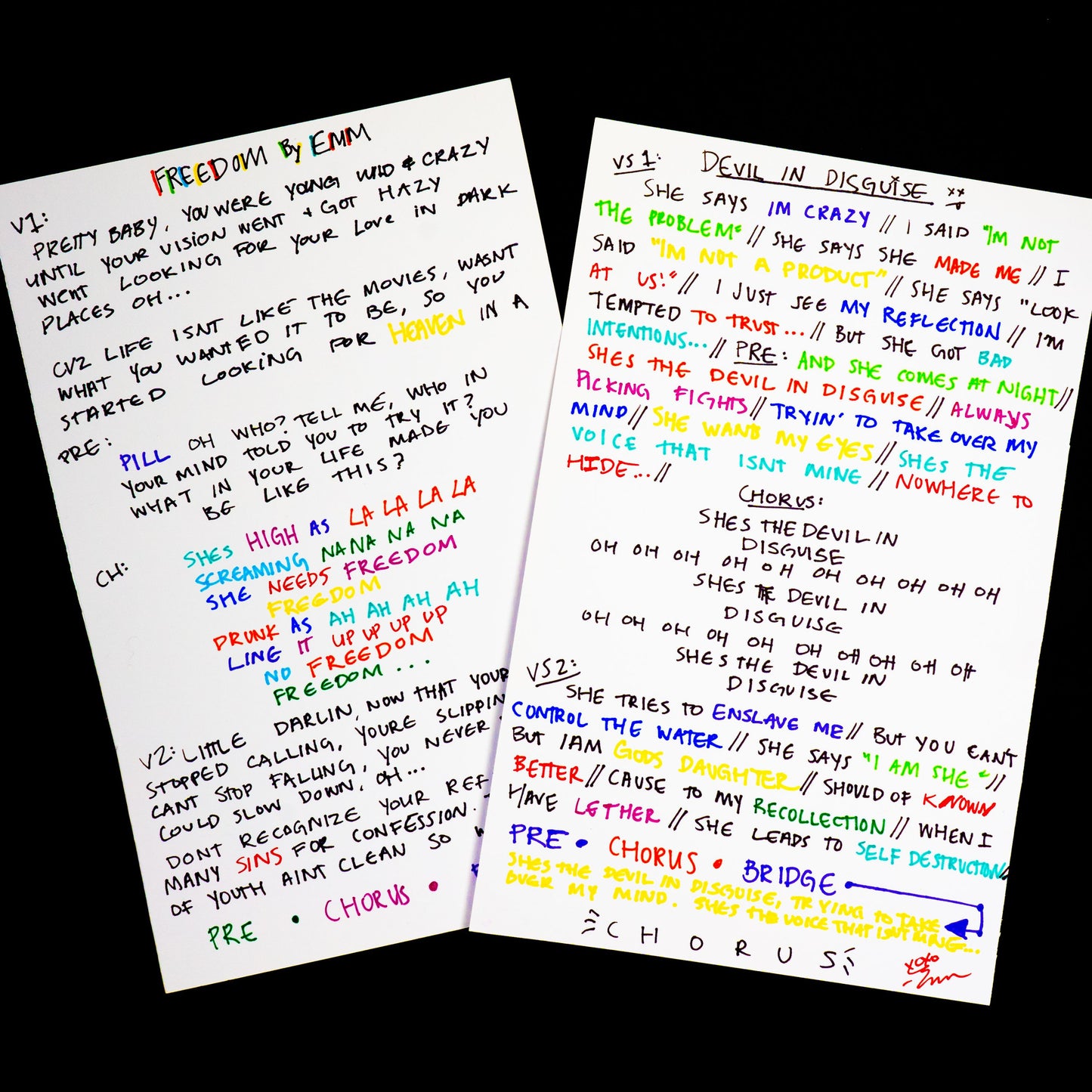 Handwritten Lyric Sheet by EMM - LIMITED TIME ONLY